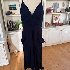 BCBG Elegant Navy Blue Women's Dress Stretch with pockets  sz L comes with wrap
